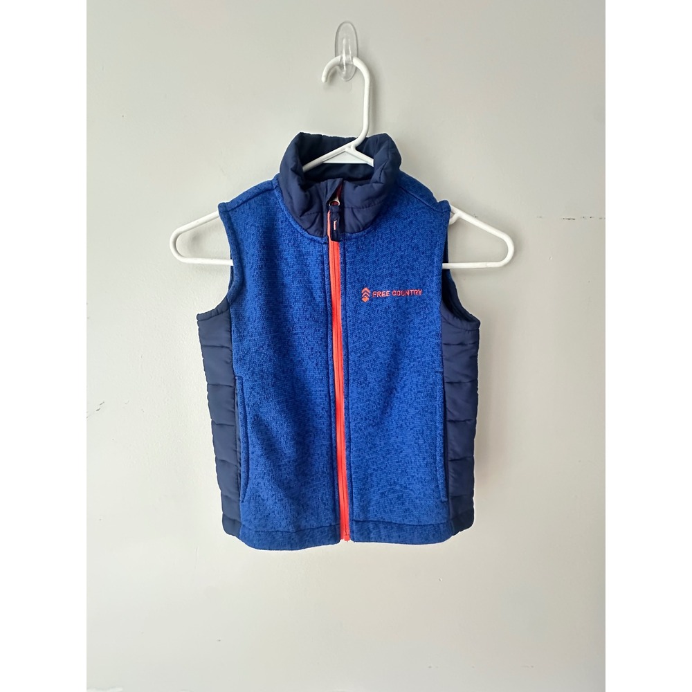 Free Country Boys Blue Hybrid Puffer Vest Sherpa Lined Full Zip Size XS 5/6